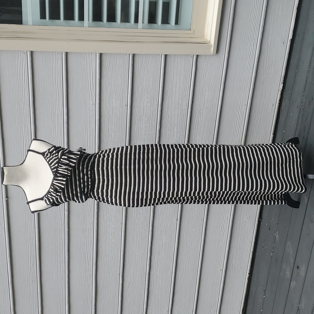 Pink Rose Striped Maxi Dress with Ruffle Wrap and Elastic Waist